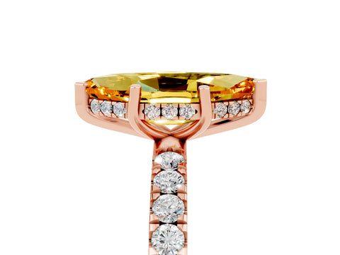 Rose gold Marquise Cut Citrine Pave Band Solitaire Ring with Four-Prong Setting_29