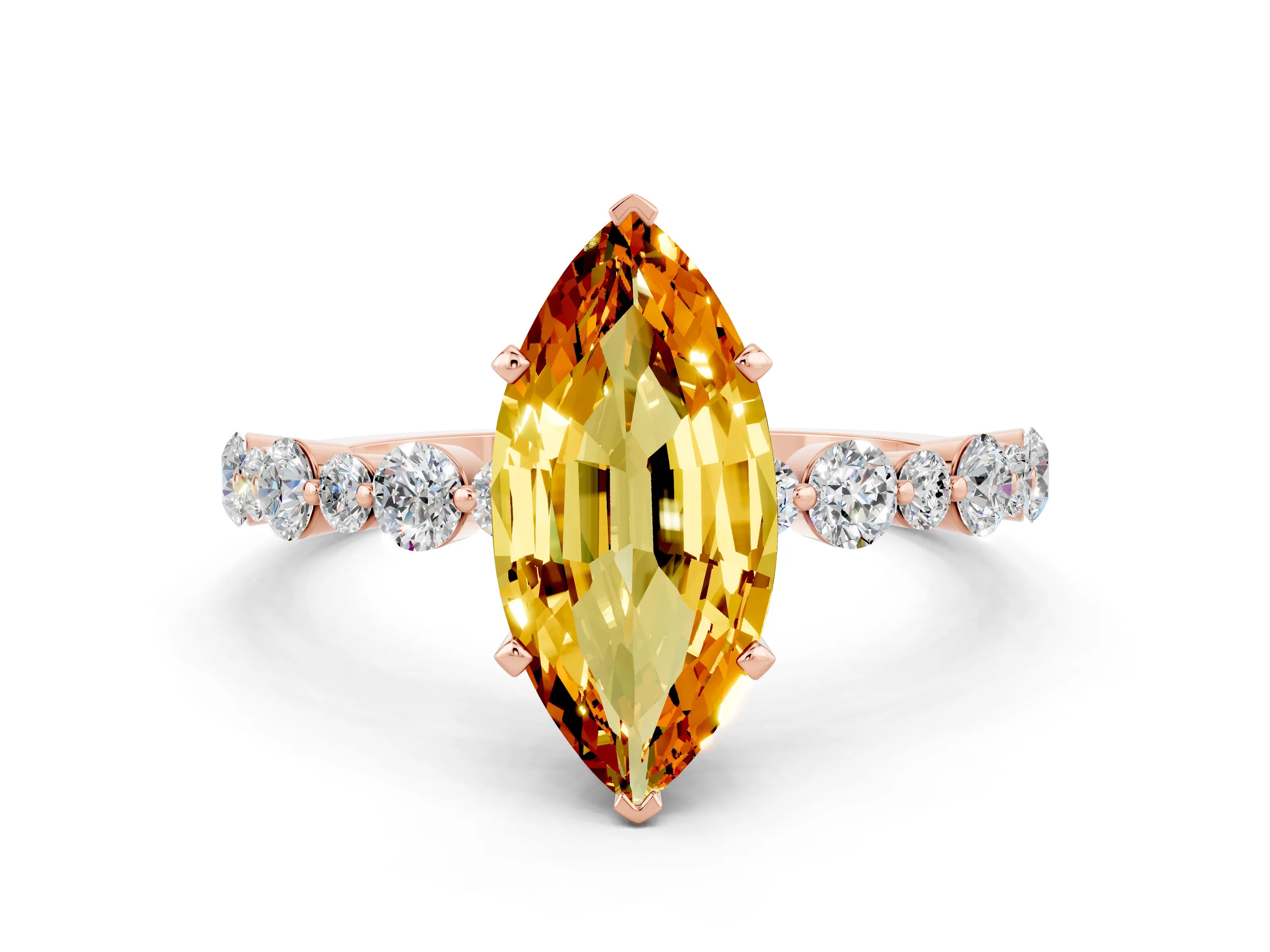 Rose gold Marquise Cut Citrine Prong Set Engagement Ring with Pavé Band