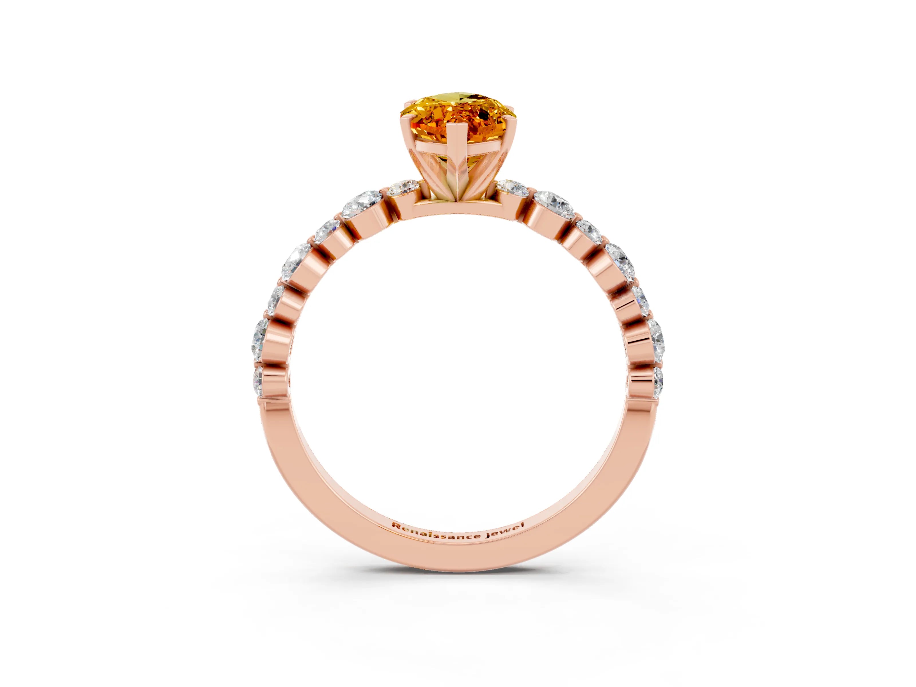 Rose gold Marquise Cut Citrine Prong Set Engagement Ring with Pavé Band_3
