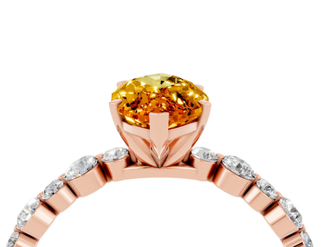 Rose gold Marquise Cut Citrine Prong Set Engagement Ring with Pavé Band_4
