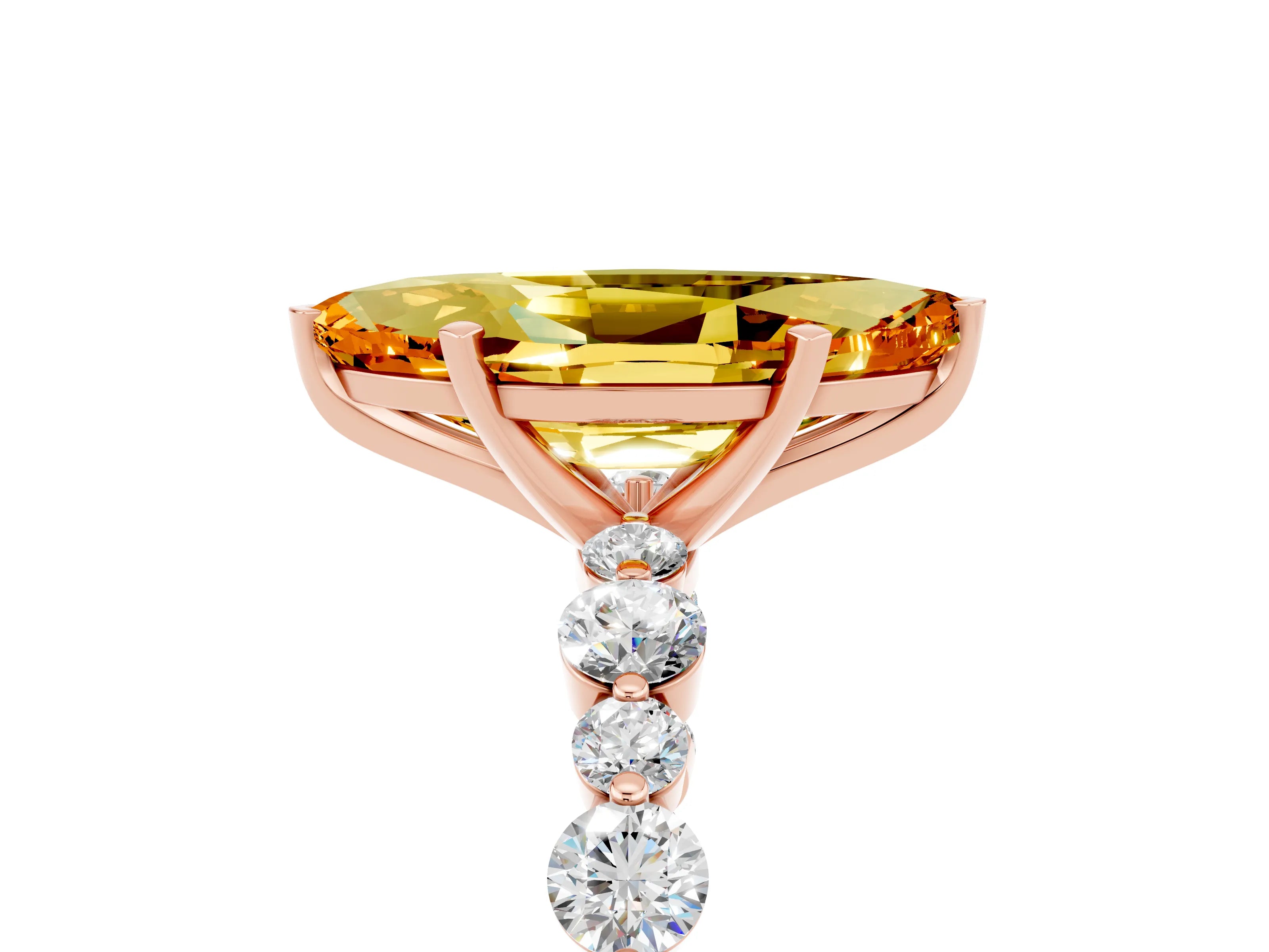 Rose gold Marquise Cut Citrine Prong Set Engagement Ring with Pavé Band_5