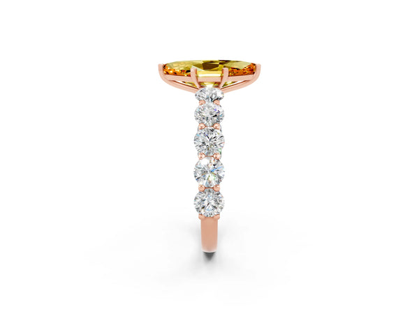 Rose gold Marquise Cut Citrine Prong Setting with Side Stones on a Pave Band