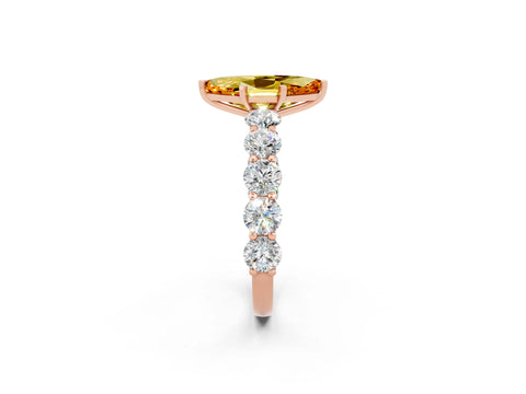 Rose gold Marquise Cut Citrine Prong Setting with Side Stones on a Pave Band_2