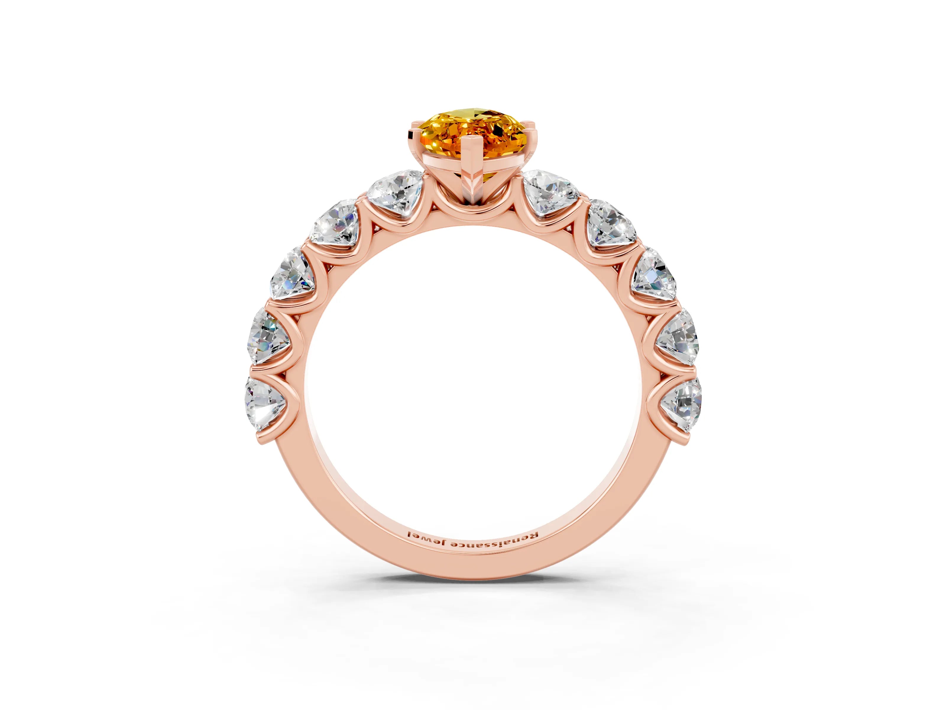 Rose gold Marquise Cut Citrine Prong Setting with Side Stones on a Pave Band_3