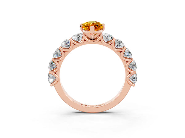 Rose gold Marquise Cut Citrine Prong Setting with Side Stones on a Pave Band