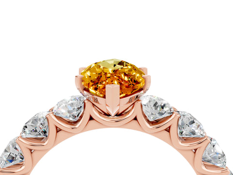 Rose gold Marquise Cut Citrine Prong Setting with Side Stones on a Pave Band_4