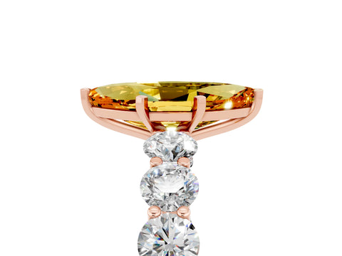 Rose gold Marquise Cut Citrine Prong Setting with Side Stones on a Pave Band_5