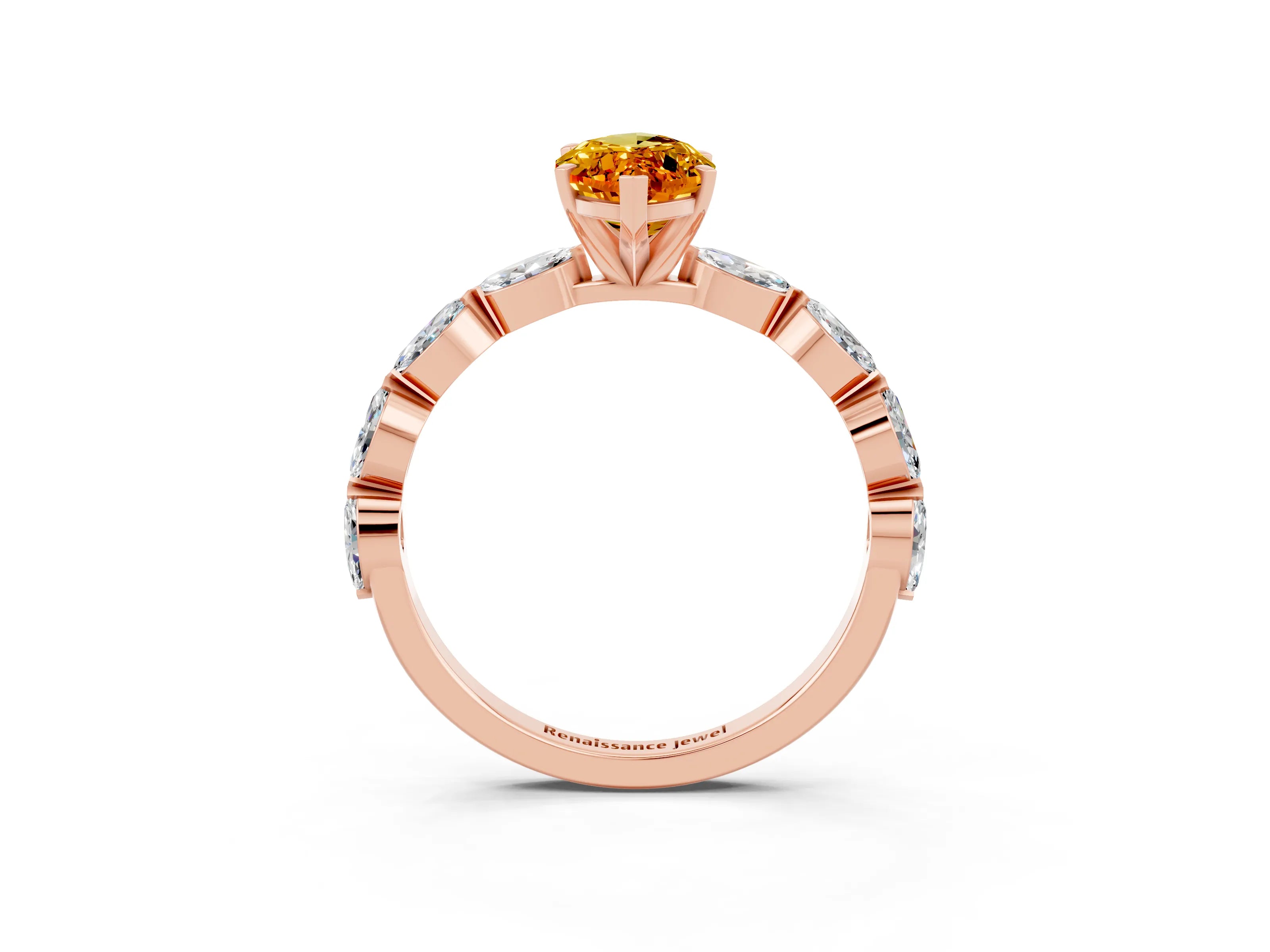 Rose gold Marquise Cut Citrine Ring with Marquise Side Stones and Prong Setting_3