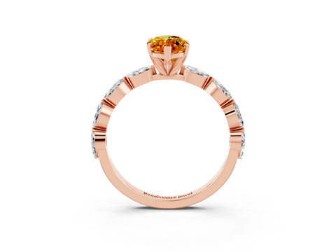 Rose gold Marquise Cut Citrine Ring with Marquise Side Stones and Prong Setting_3