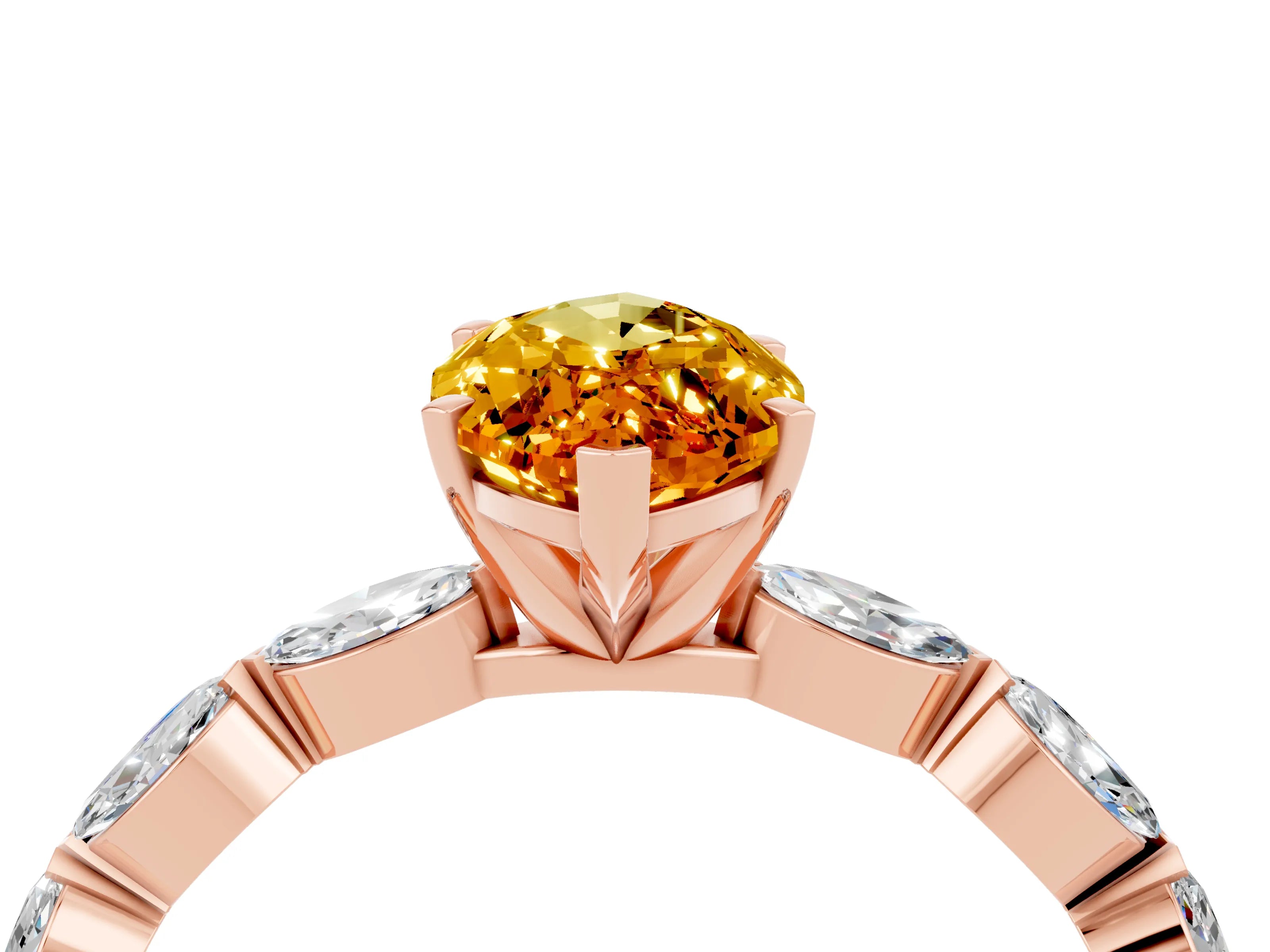 Rose gold Marquise Cut Citrine Ring with Marquise Side Stones and Prong Setting_4