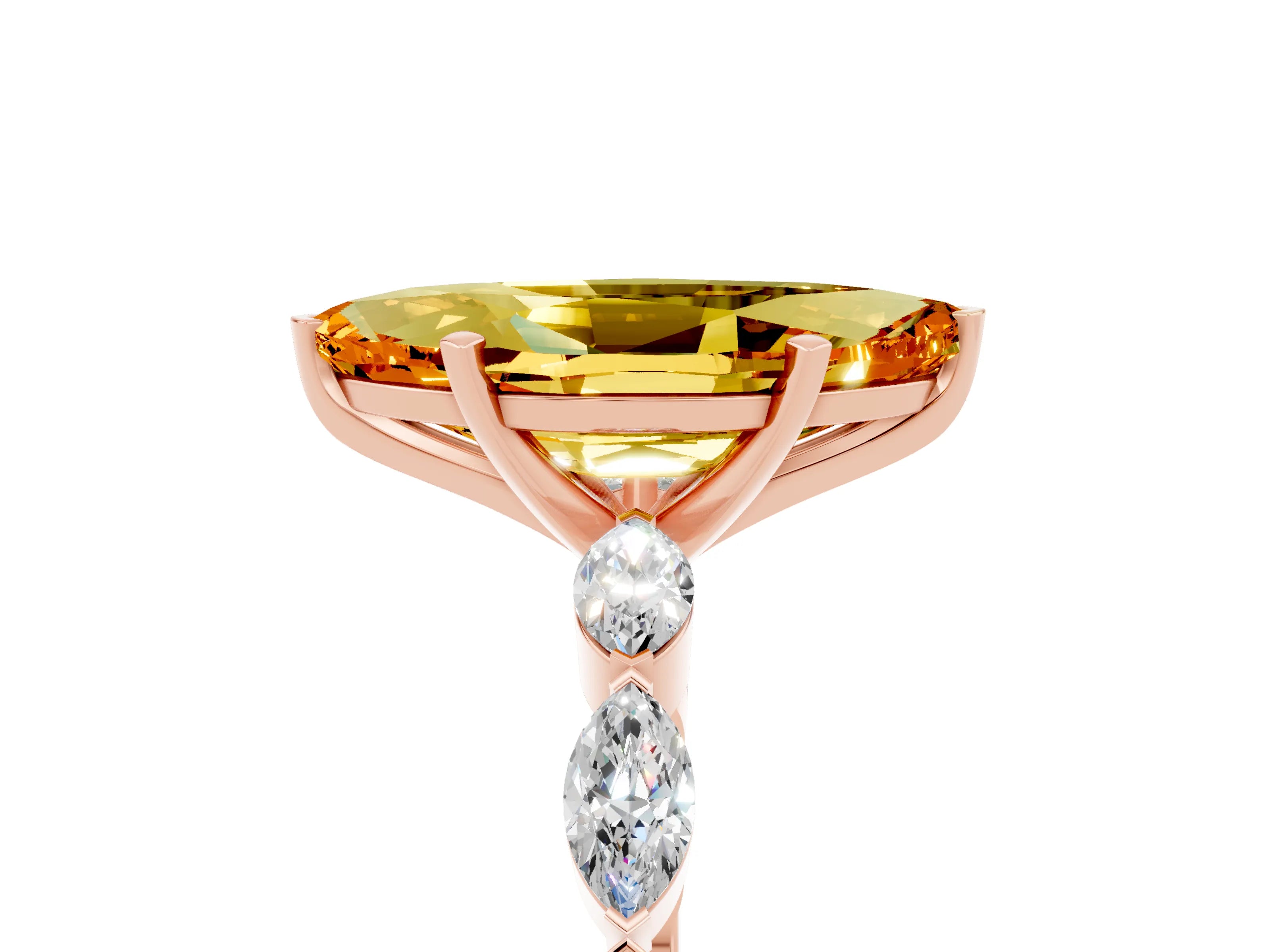 Rose gold Marquise Cut Citrine Ring with Marquise Side Stones and Prong Setting_5