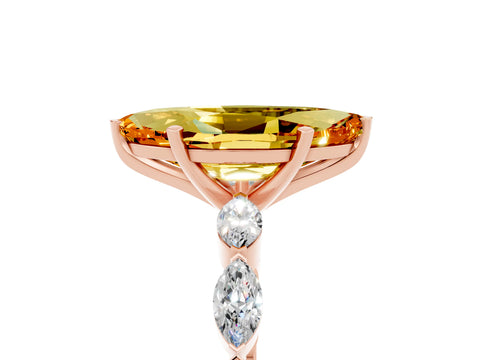 Rose gold Marquise Cut Citrine Ring with Marquise Side Stones and Prong Setting_5