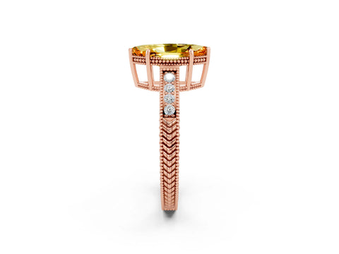 Rose gold Marquise Cut Citrine Ring with Milgrain Pavé Band and Four-Prong Setting_14