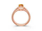 Rose gold Marquise Cut Citrine Ring with Milgrain Pavé Band and Four-Prong Setting_15