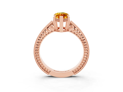Rose gold Marquise Cut Citrine Ring with Milgrain Pavé Band and Four-Prong Setting_15