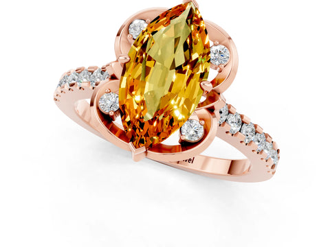 Rose gold Marquise Cut Citrine Ring with Pavé Band and Floral Prong Setting_1