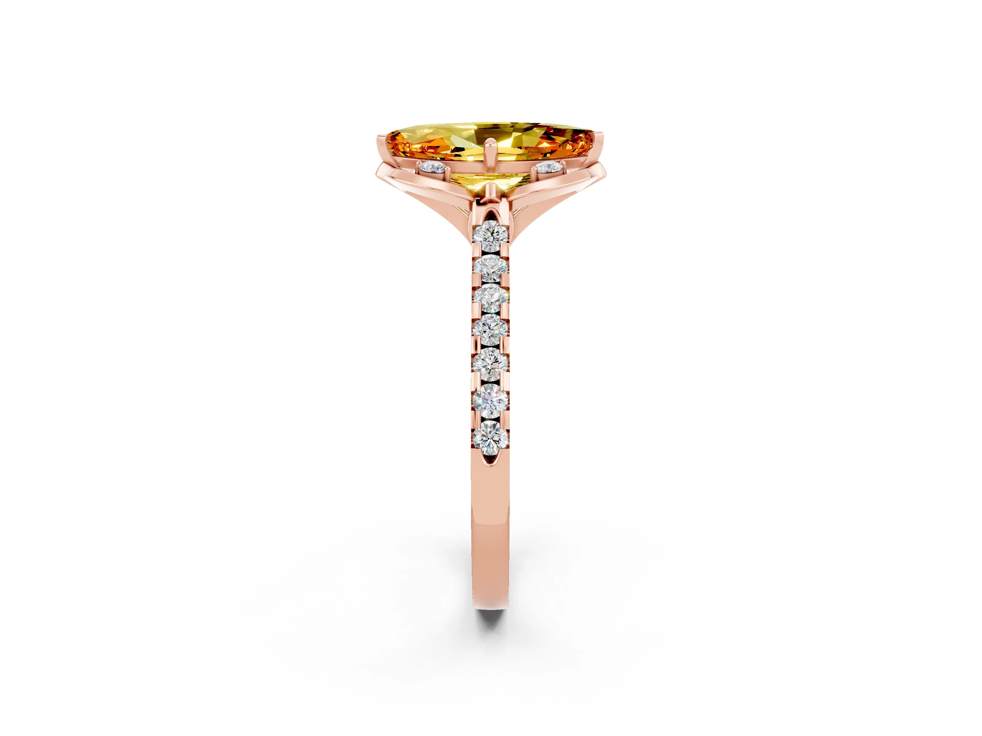 Rose gold Marquise Cut Citrine Ring with Pavé Band and Floral Prong Setting_2