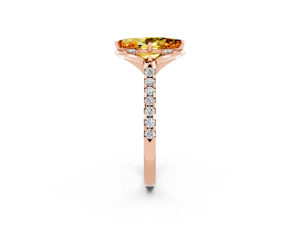 Rose gold Marquise Cut Citrine Ring with Pavé Band and Floral Prong Setting