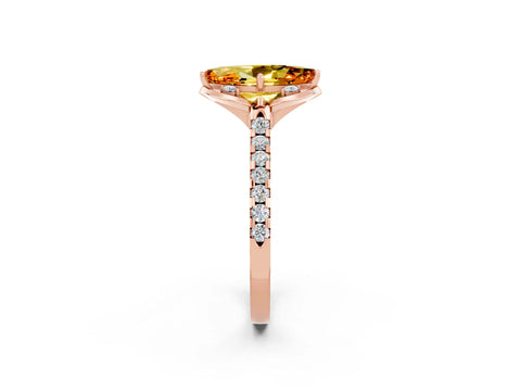 Rose gold Marquise Cut Citrine Ring with Pavé Band and Floral Prong Setting_2
