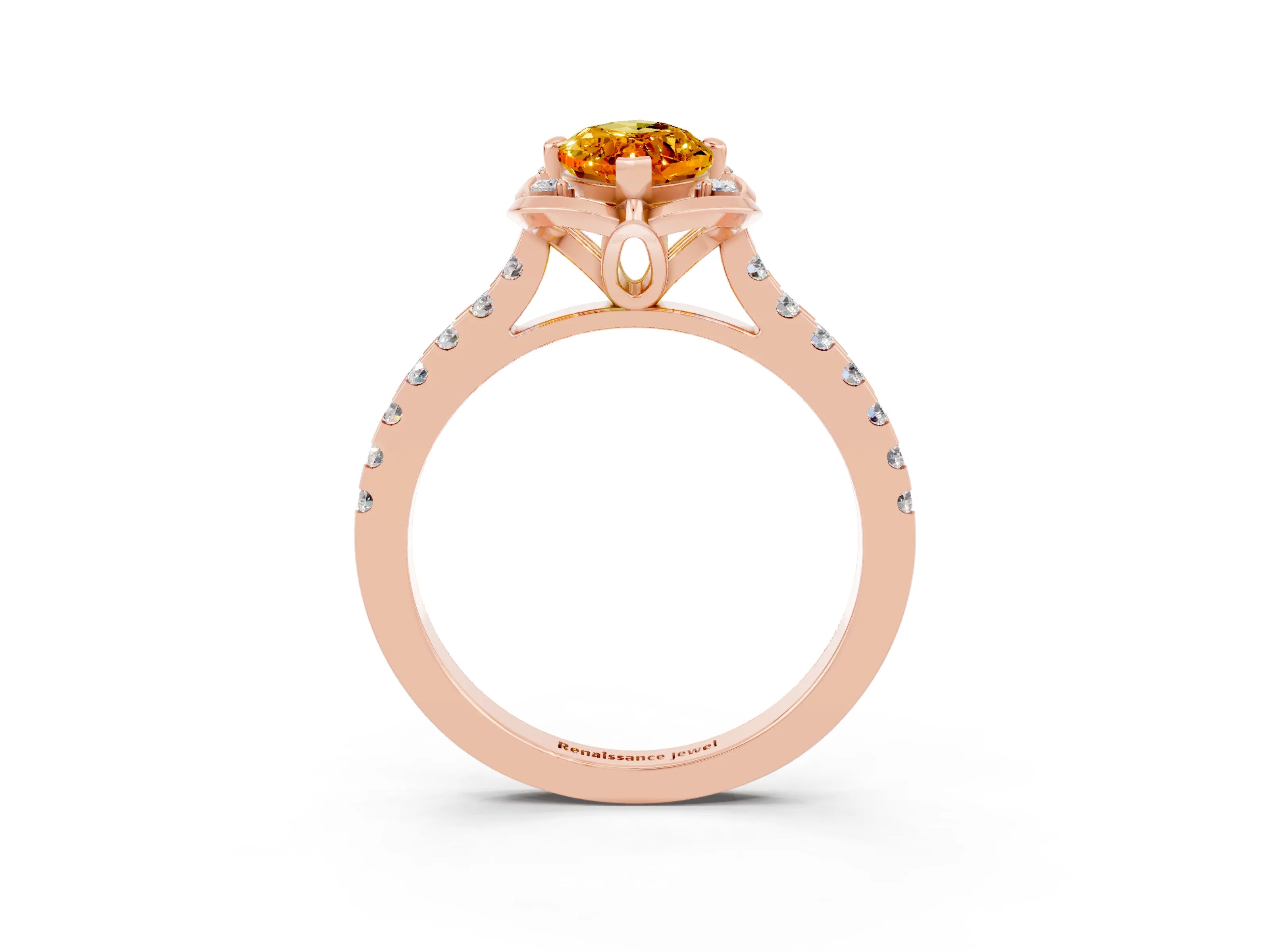 Rose gold Marquise Cut Citrine Ring with Pavé Band and Floral Prong Setting_3