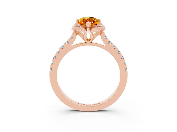 Rose gold Marquise Cut Citrine Ring with Pavé Band and Floral Prong Setting