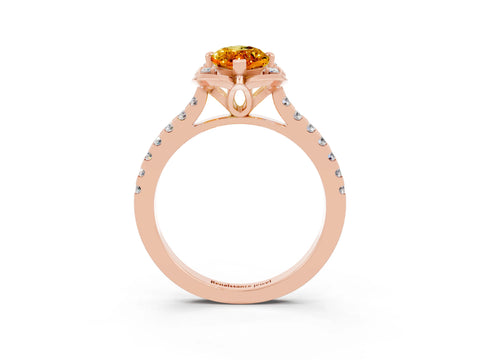 Rose gold Marquise Cut Citrine Ring with Pavé Band and Floral Prong Setting_3