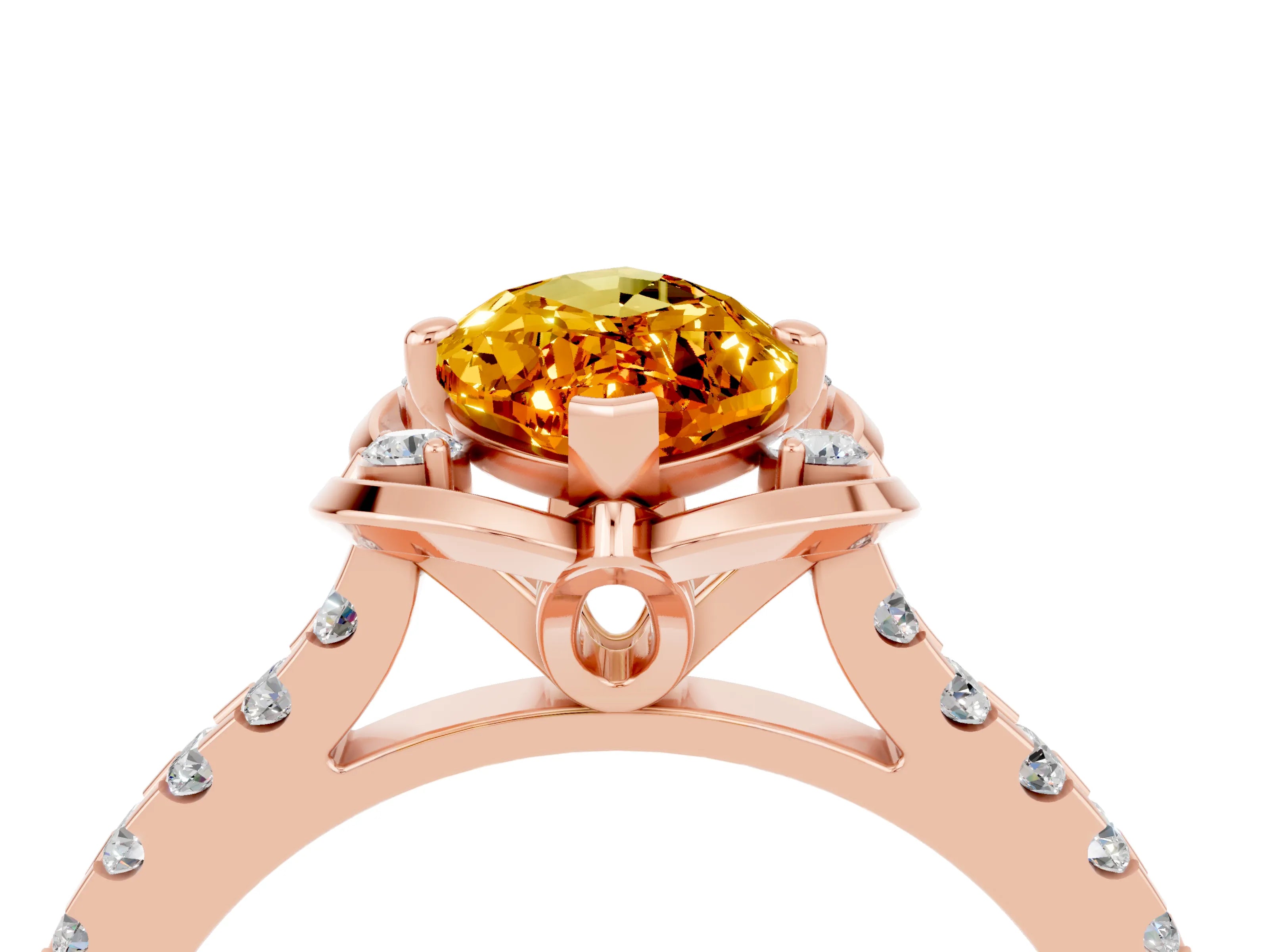 Rose gold Marquise Cut Citrine Ring with Pavé Band and Floral Prong Setting_4