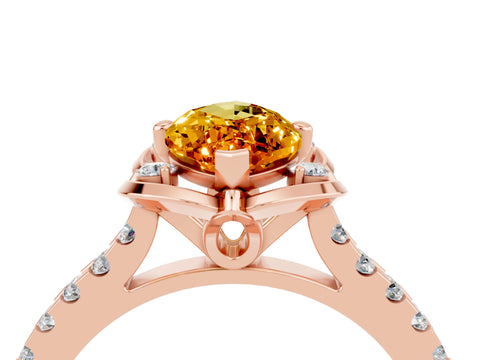 Rose gold Marquise Cut Citrine Ring with Pavé Band and Floral Prong Setting_4