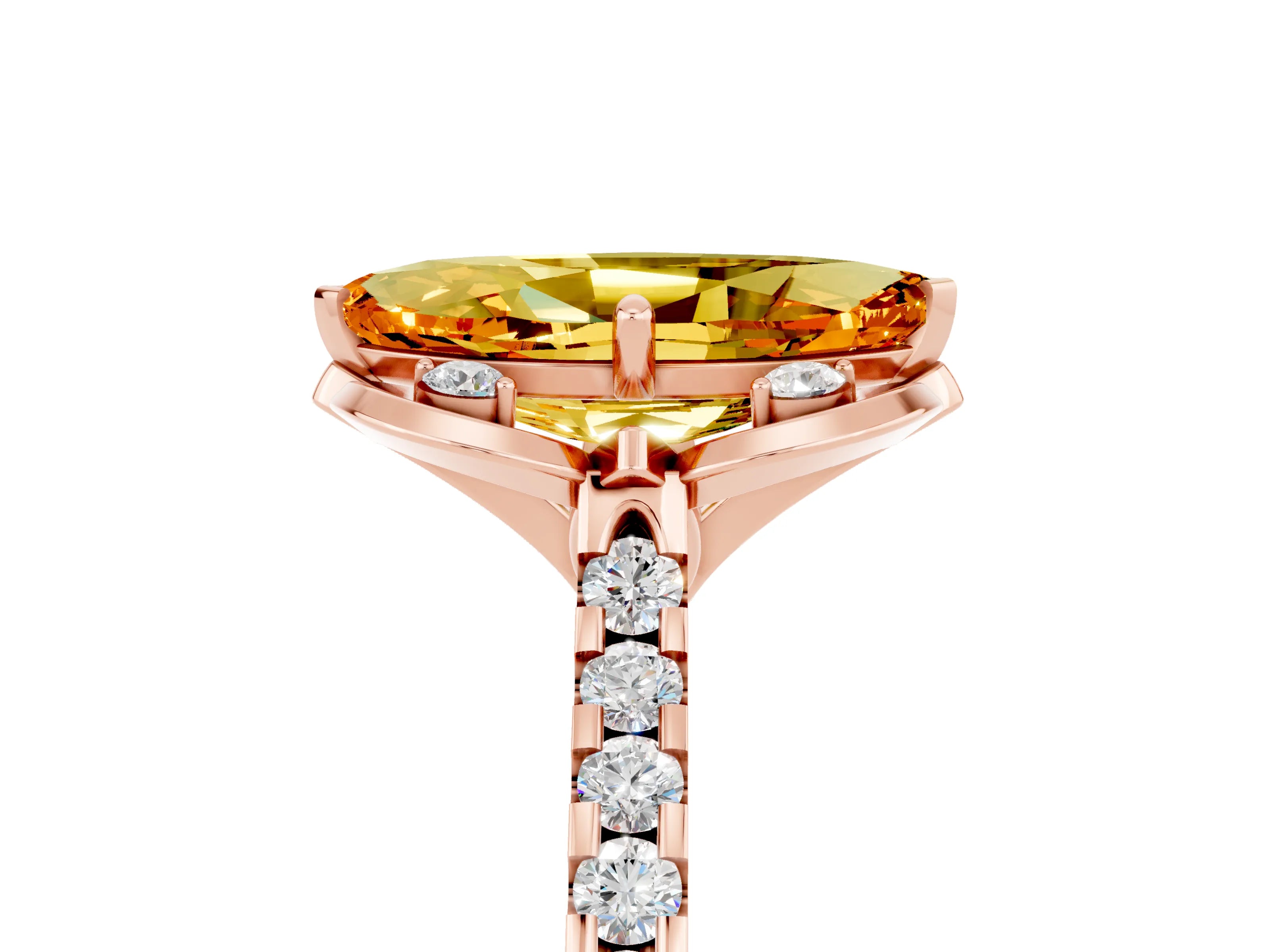 Rose gold Marquise Cut Citrine Ring with Pavé Band and Floral Prong Setting_5