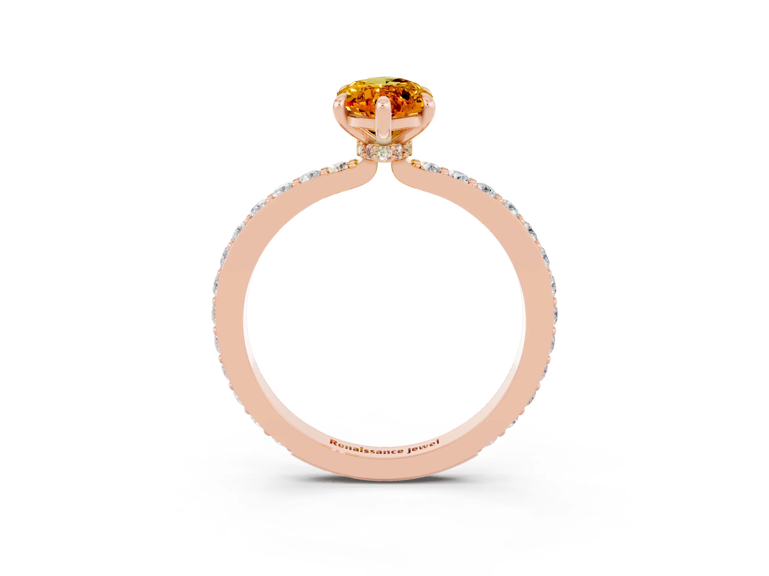 Rose gold Marquise Cut Citrine Ring with Pavé Band and Four-Prong Setting_3