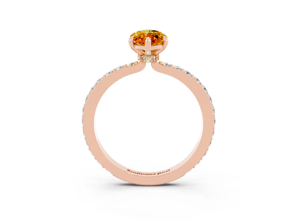 Rose gold Marquise Cut Citrine Pavé Engagement Ring with Round  Accents and Prong Setting