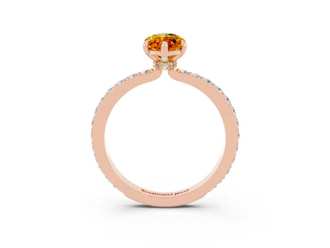 Rose gold Marquise Cut Citrine Ring with Pavé Band and Four-Prong Setting_3