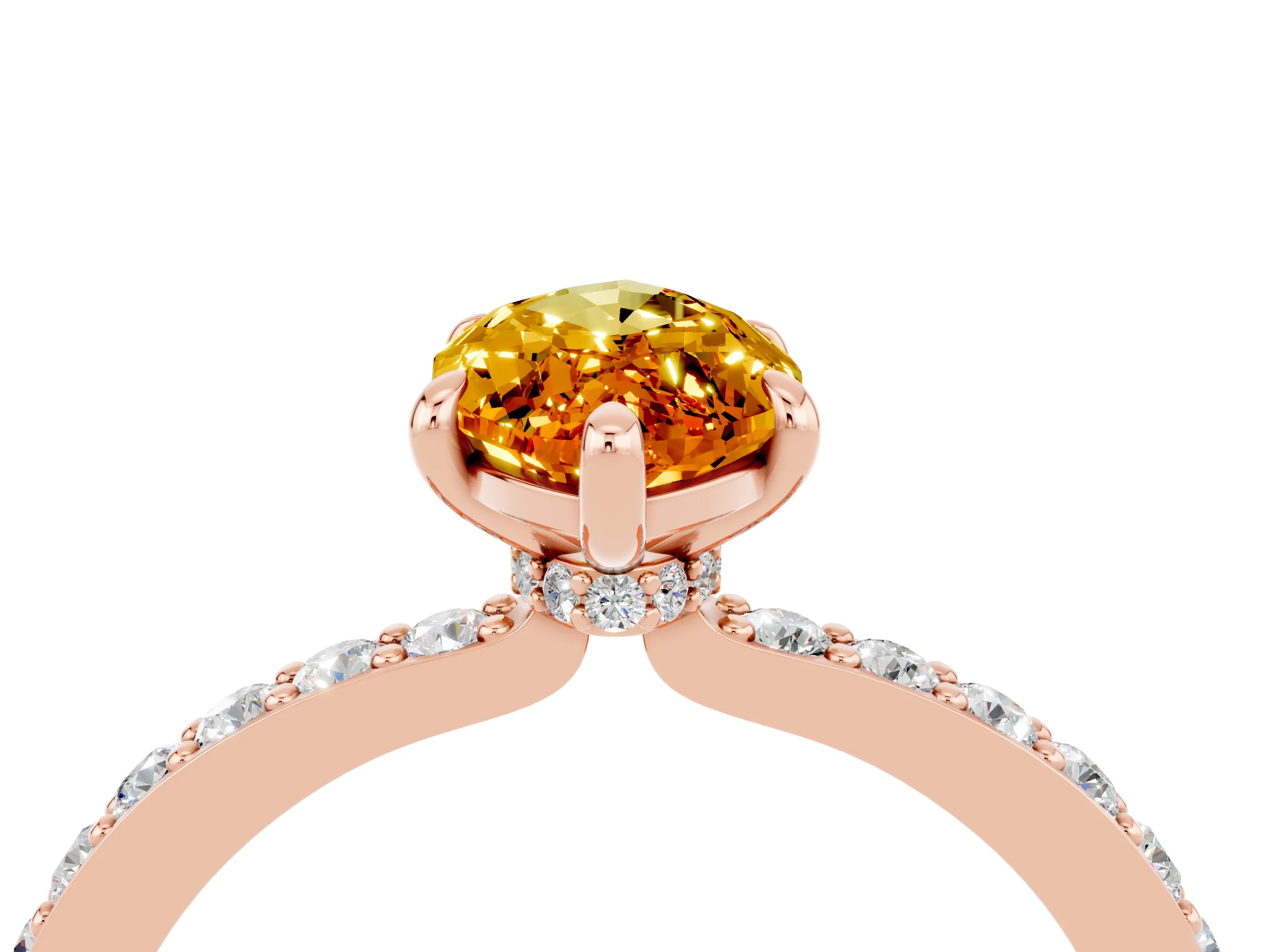 Rose gold Marquise Cut Citrine Ring with Pavé Band and Four-Prong Setting_4