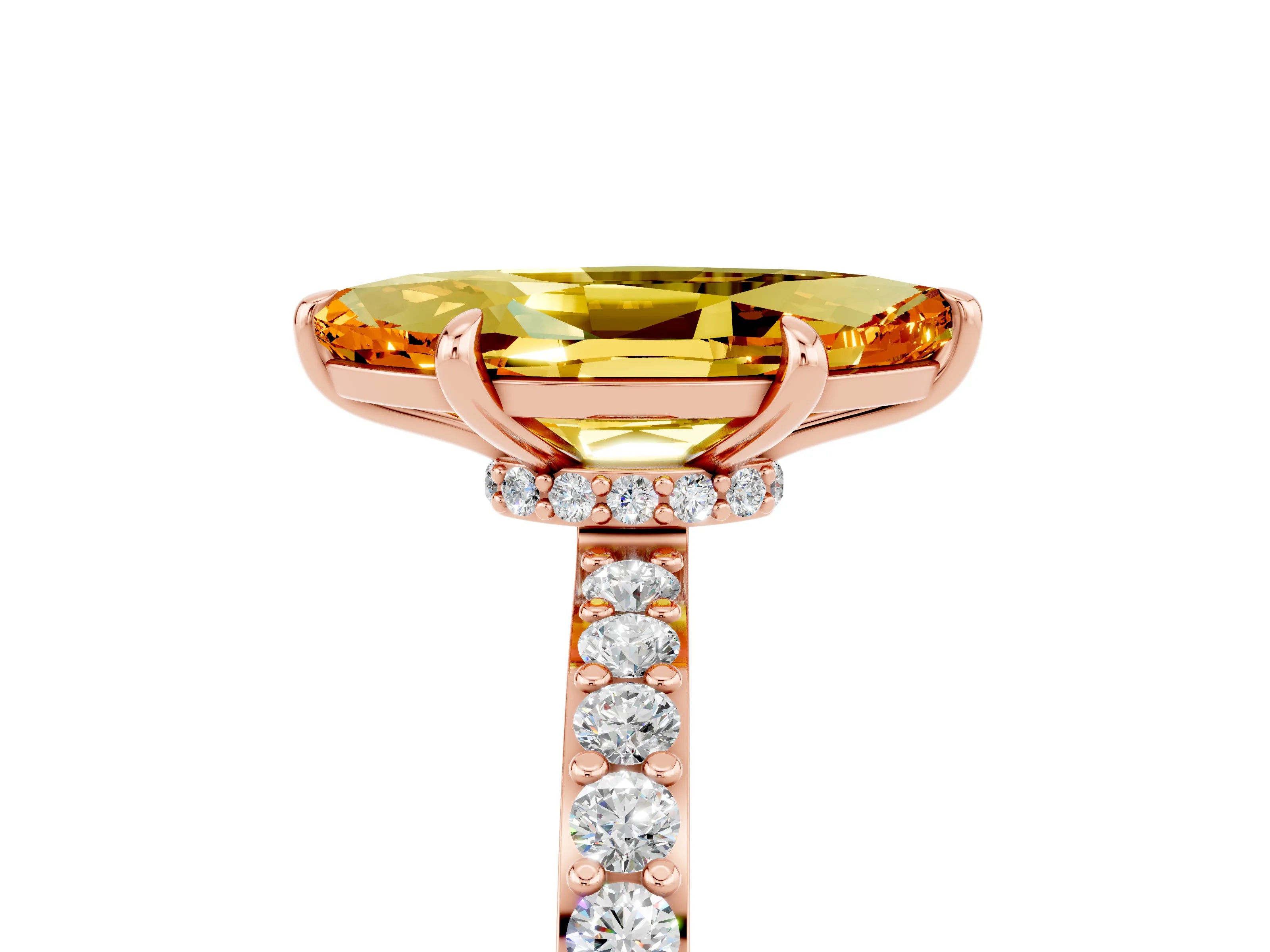 Rose gold Marquise Cut Citrine Ring with Pavé Band and Four-Prong Setting_5