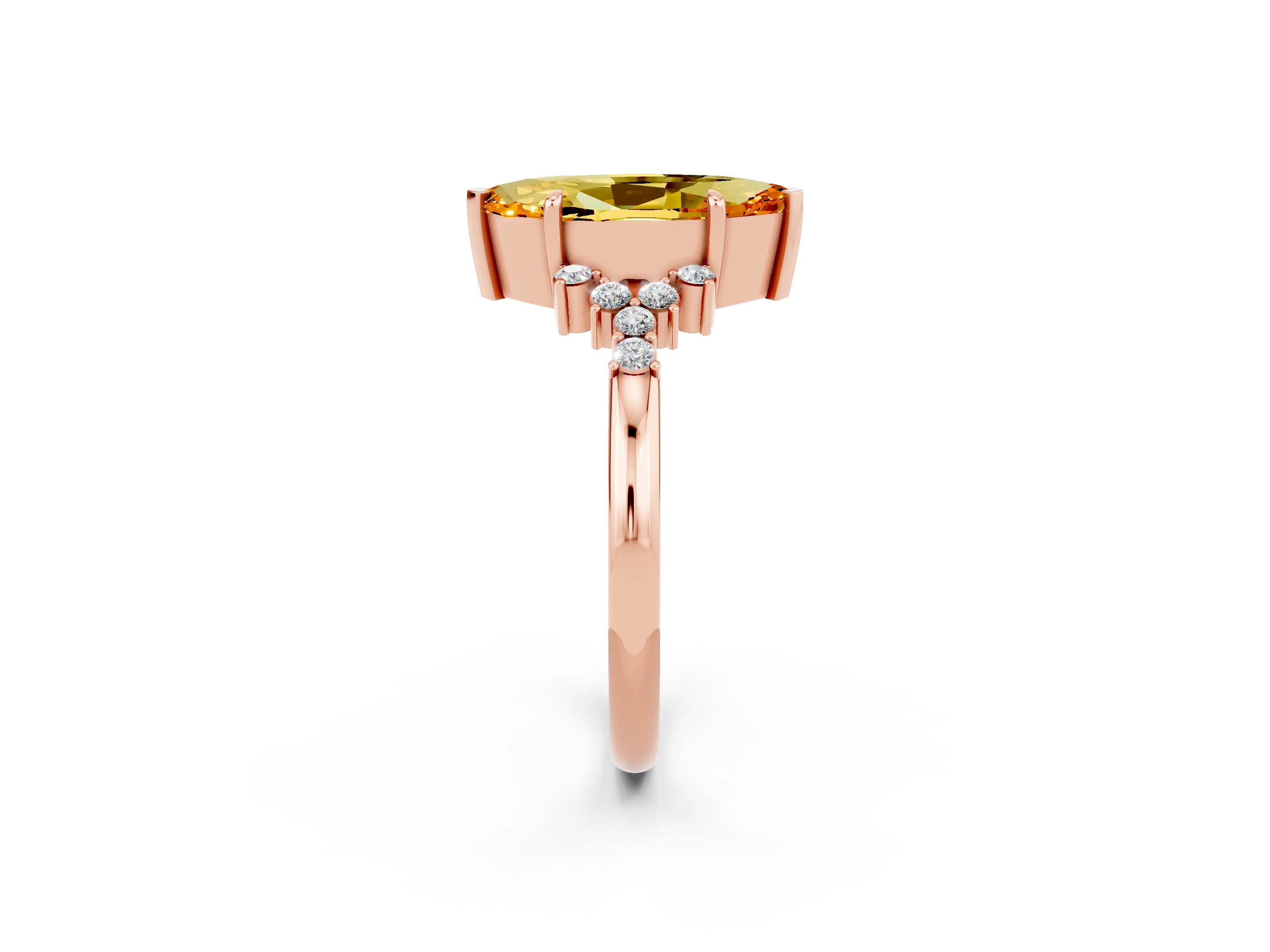 Rose gold Marquise Cut Citrine Ring with Side Stones and Four-Prong Setting_38