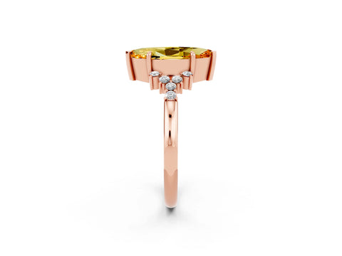 Rose gold Marquise Cut Citrine Ring with Side Stones and Four-Prong Setting_38