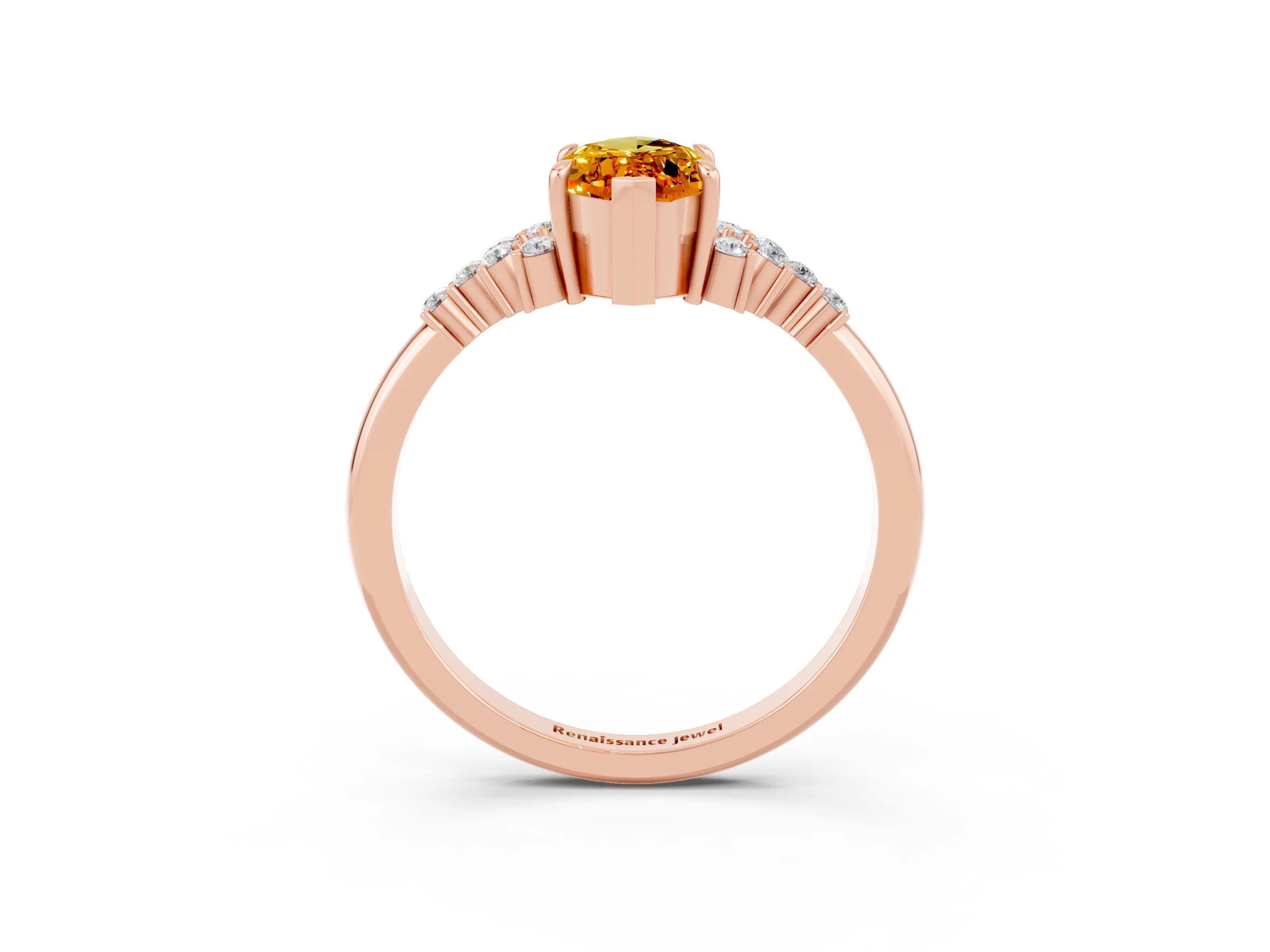 Rose gold Marquise Cut Citrine Ring with Side Stones and Four-Prong Setting_39