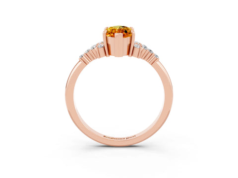 Rose gold Marquise Cut Citrine Ring with Side Stones and Four-Prong Setting_39