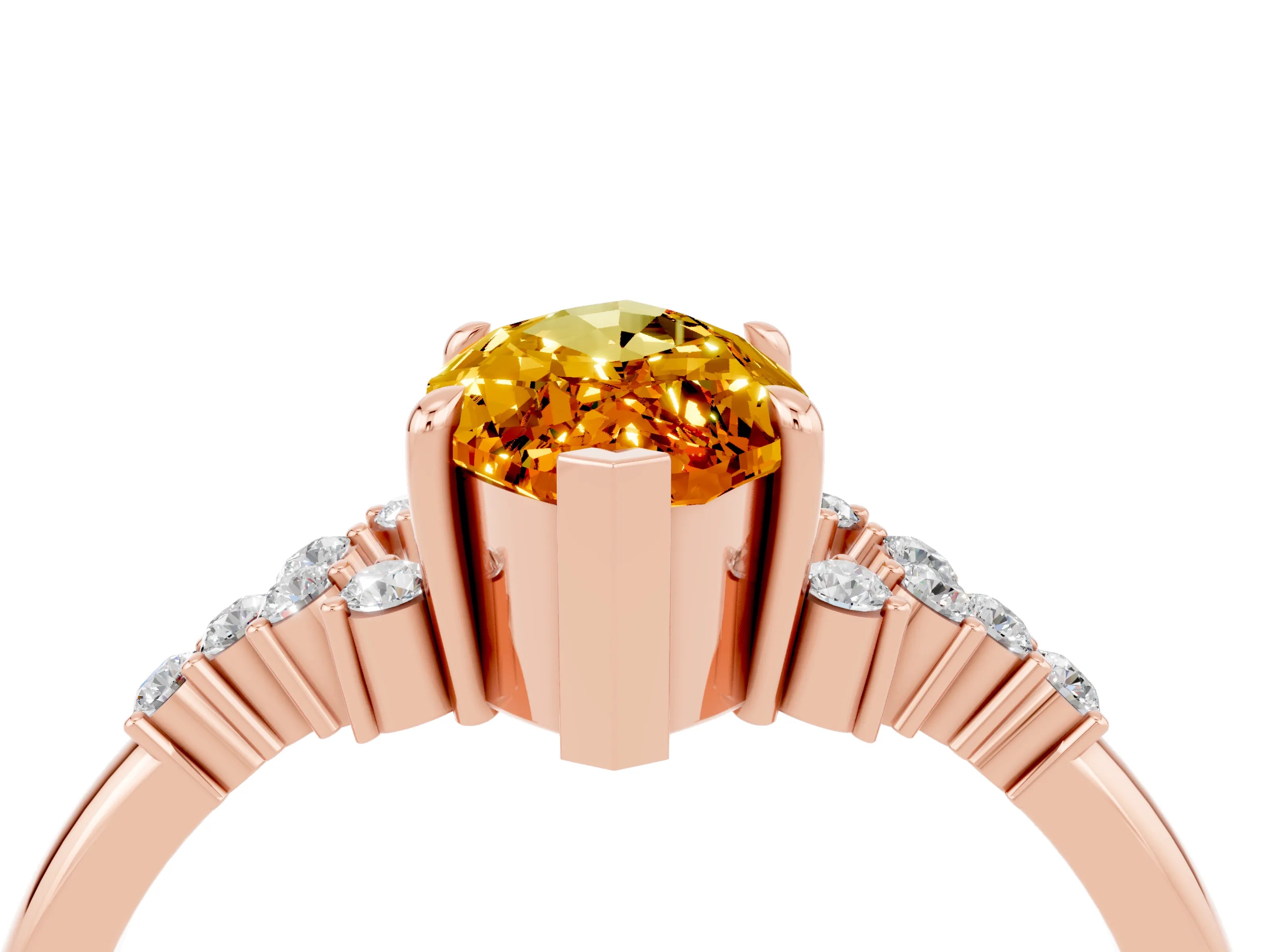 Rose gold Marquise Cut Citrine Ring with Side Stones and Four-Prong Setting_40