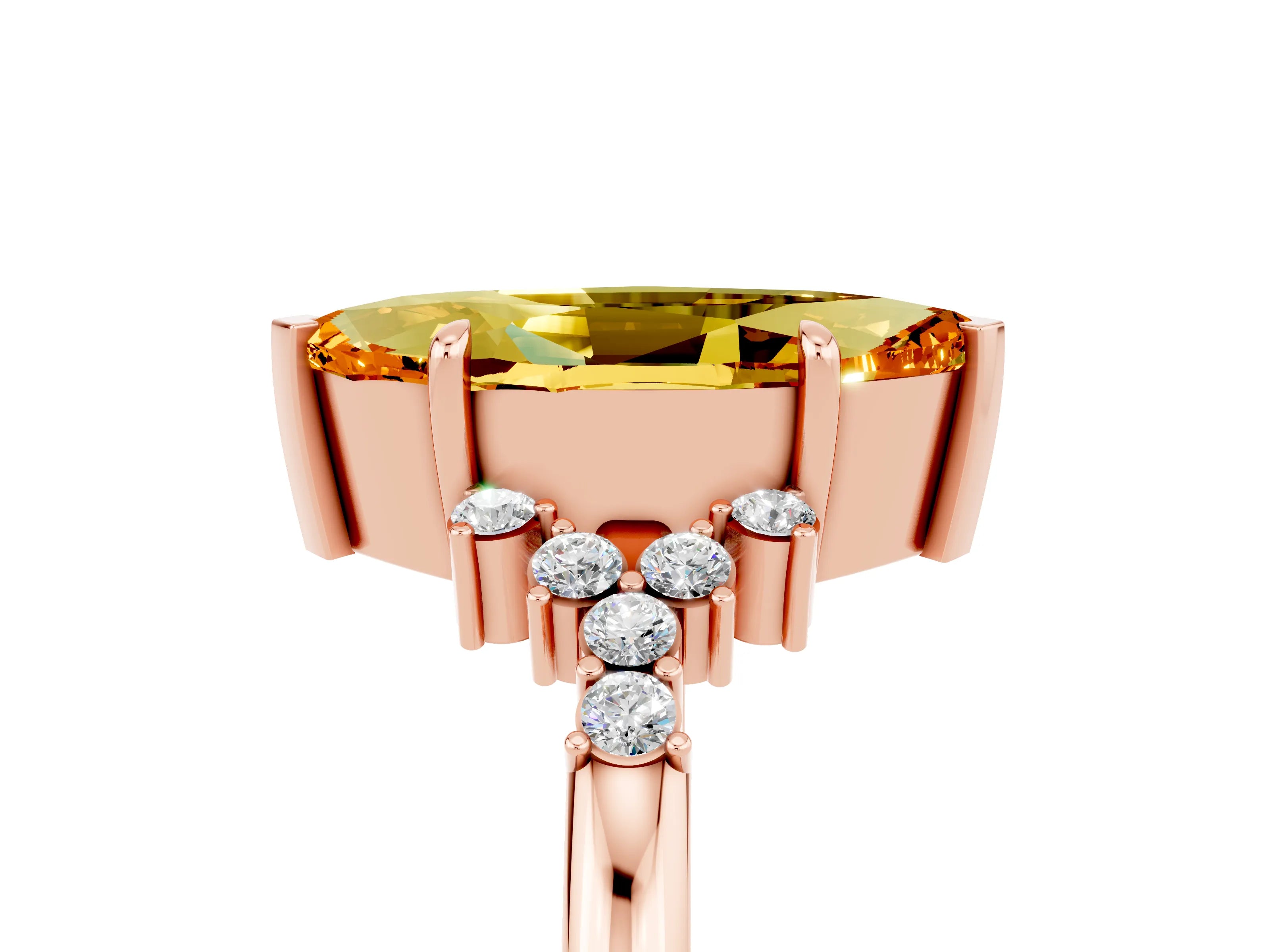 Rose gold Marquise Cut Citrine Ring with Side Stones and Four-Prong Setting_41