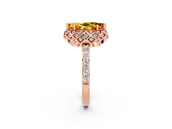 Rose gold Marquise Cut Citrine Scalloped Halo Engagement Ring with Round Shared Prong Band