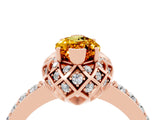 Rose gold Marquise Cut Citrine Scalloped Halo Engagement Ring with Round Shared Prong Band_16