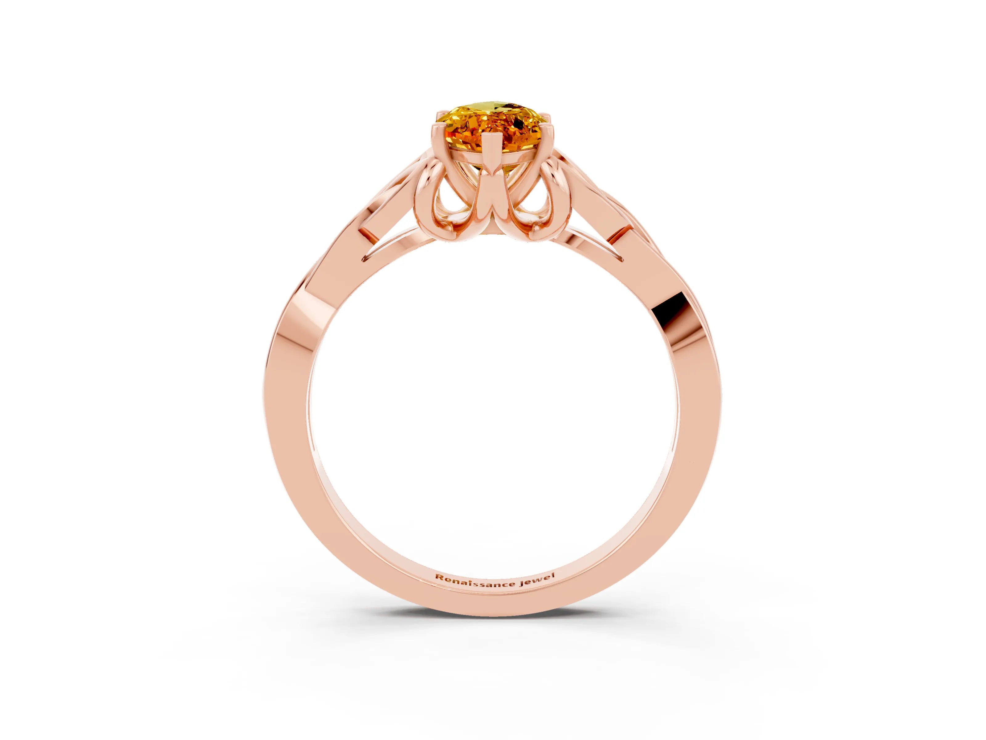 Rose gold Marquise Cut Citrine Solitaire Celtic Knot Ring with Four-Prong Setting_15