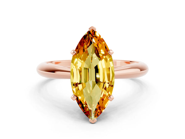 Rose gold Marquise Cut Citrine Solitaire Engagement Ring with Cathedral Setting and Four-Prong Mount