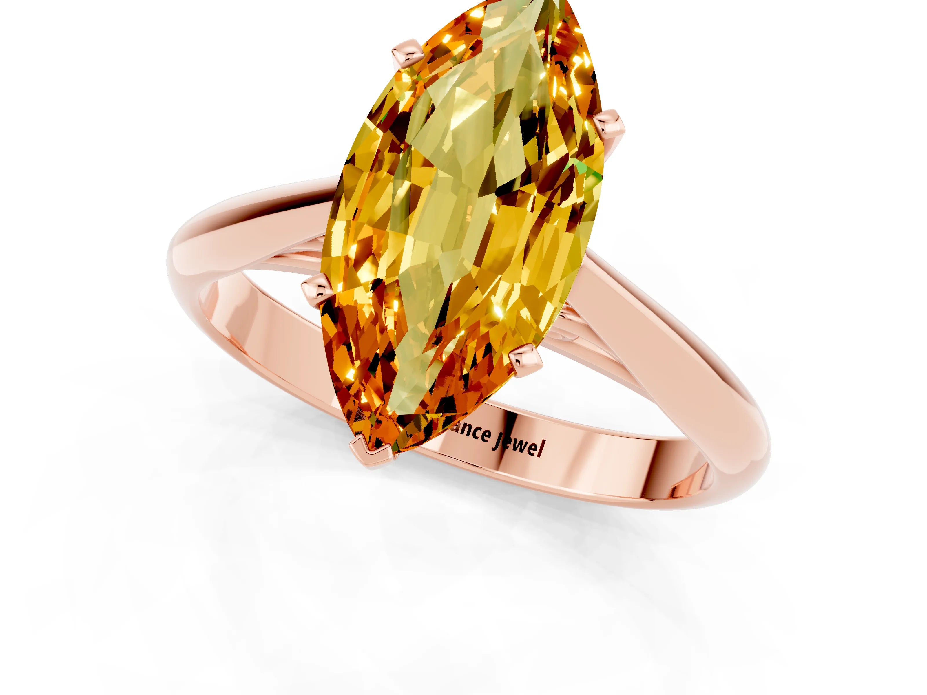 Rose gold Marquise Cut Citrine Solitaire Engagement Ring with Cathedral Setting and Four-Prong Mount_13