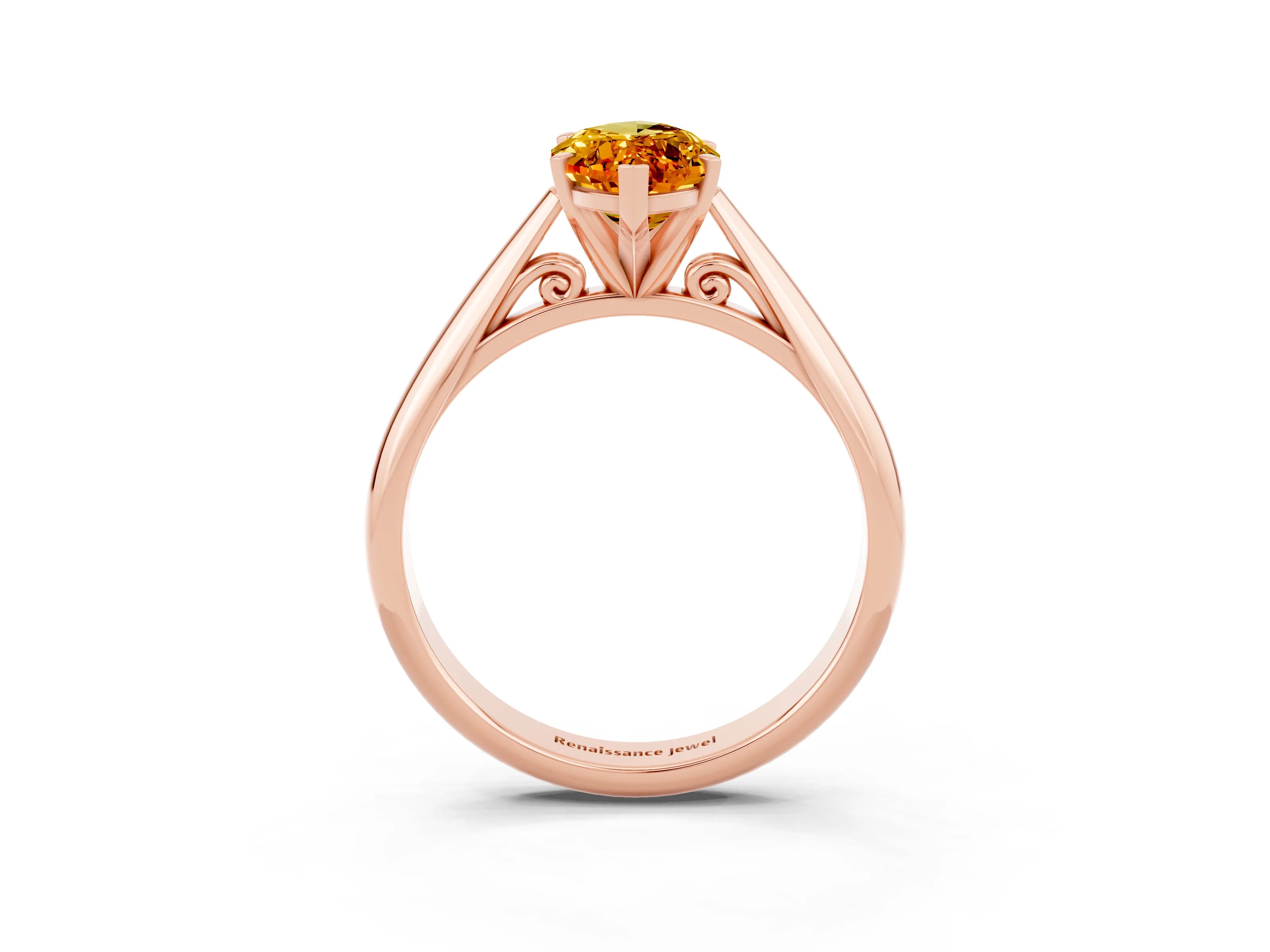 Rose gold Marquise Cut Citrine Solitaire Engagement Ring with Cathedral Setting and Four-Prong Mount_15