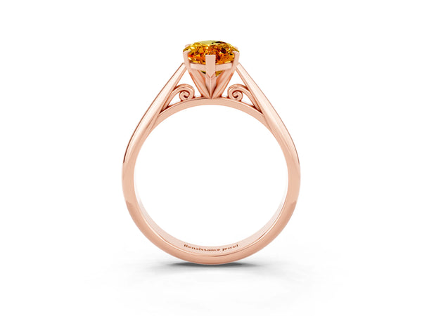 Rose gold Marquise Cut Citrine Solitaire Engagement Ring with Cathedral Setting and Four-Prong Mount