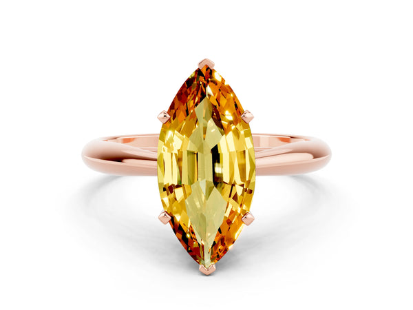 Rose gold Marquise Cut Citrine Solitaire Engagement Ring with Cathedral Setting and Four-Prong Mount