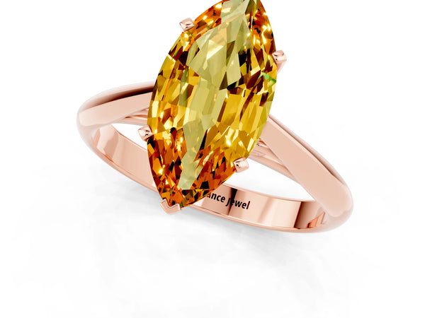 Rose gold Marquise Cut Citrine Solitaire Engagement Ring with Cathedral Setting and Four-Prong Mount
