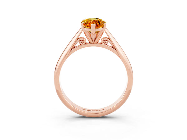 Rose gold Marquise Cut Citrine Solitaire Engagement Ring with Cathedral Setting and Four-Prong Mount